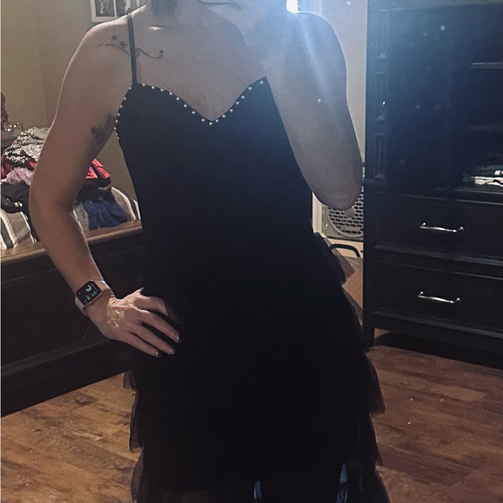 SHEIN Black Mini Dress with Pearl Accents